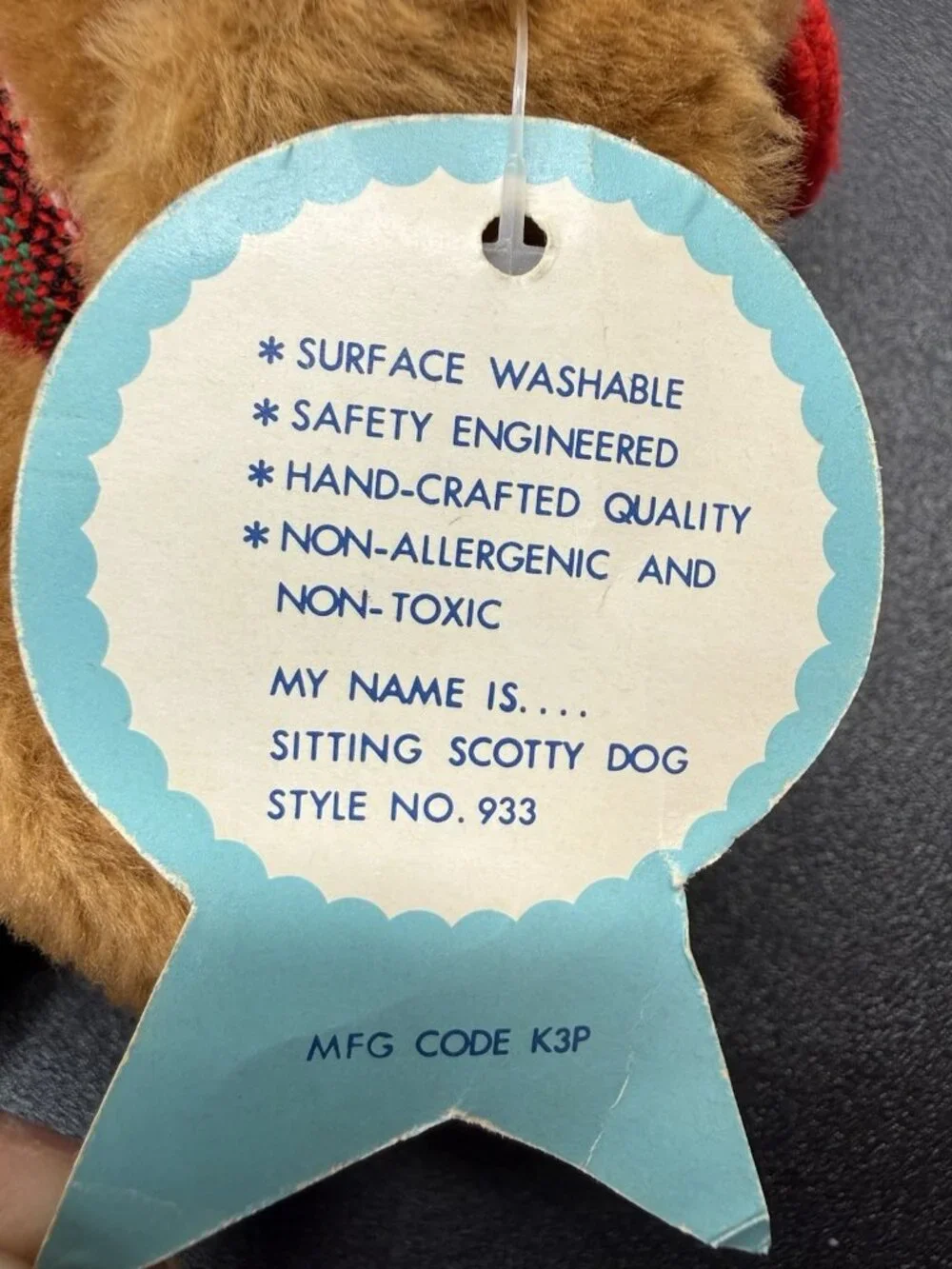 Vintage 1970s Plakie Plush Sitting Scotty Dog Brown Puppy 10 Inch With Tag